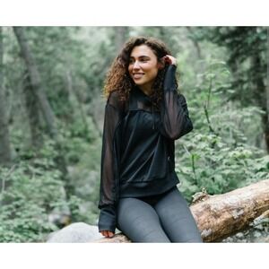 ZYIA Black Hoodie Mesh Winnie Crop Hooded Sweater Active Top Gym Sz S